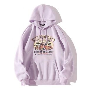 SHEIN Light Purple Pink Lavender Lilac  California Truck Race Car Graphic Hoodie
